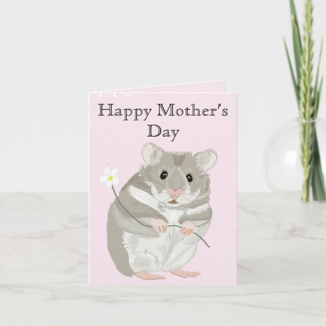 Niedlicher, grauer und weißer Hamster mit einer Bl Karte (Vorderseite)