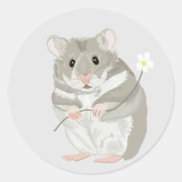 Niedlicher, grauer und weißer Hamster mit einer Bl Runder Aufkleber