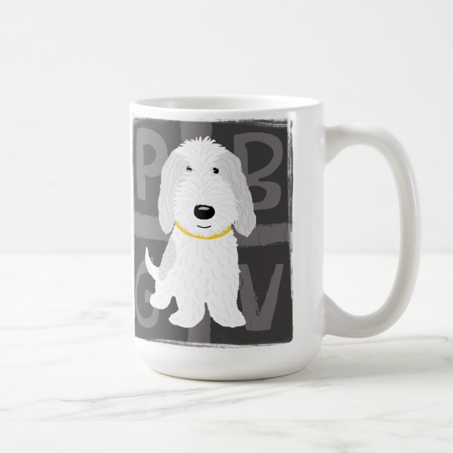Niedlicher grauer und weißer PBGV-Cartoon-Hund Kaffeetasse (Rechts)
