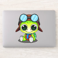 Niedlicher Green Chibi Cartoon Turtle in Aviator H
