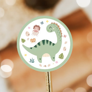 Niedlicher Green Dinosaur Party Klassischer Rundau Runder Aufkleber