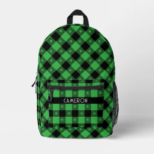 Niedlicher Green Star Buffalo Kariertes Muster Nam Bedruckter Rucksack