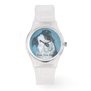 niedlicher Grenzcolliehund mit blauem Teddybären Armbanduhr