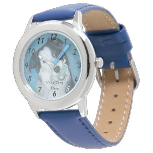 niedlicher Grenzcolliehund mit blauem Teddybären Armbanduhr