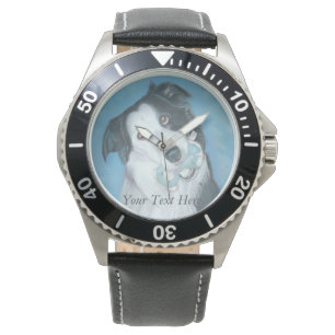 niedlicher Grenzcolliehund mit blauem Teddybären Armbanduhr