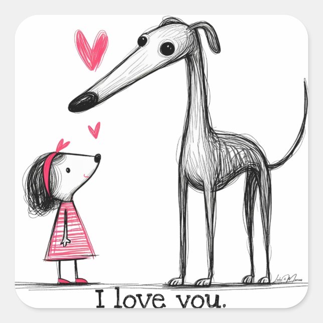 Niedlicher Greyhound Hund und Freund Quadratischer Aufkleber (Vorderseite)