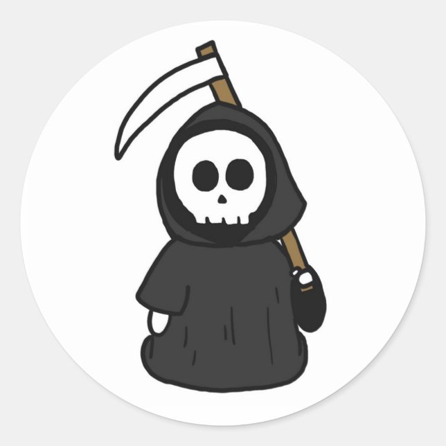 Niedlicher Grim-Sensenmann Halloween-Sticker Runder Aufkleber (Vorderseite)