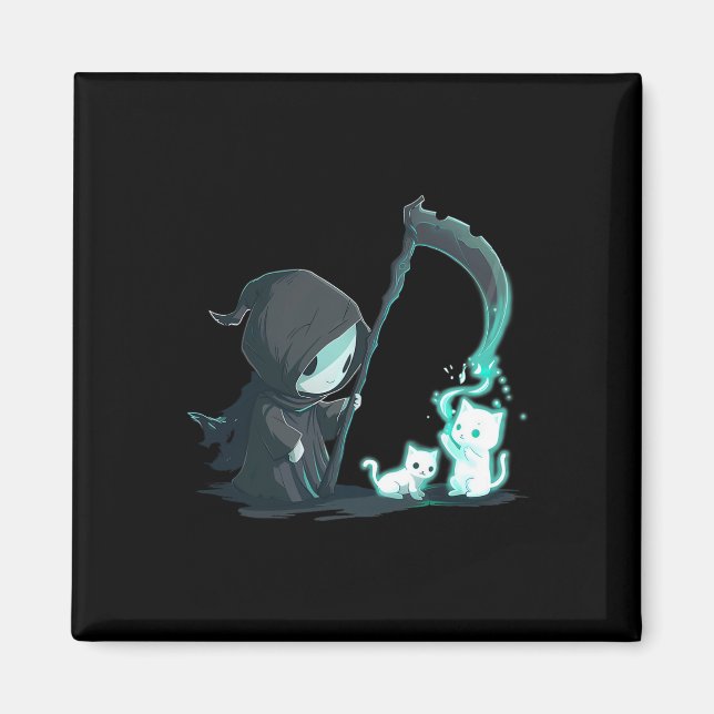 Niedlicher Grim Sensenmann Skelett mit Kat Ghost K Magnet (Vorne)