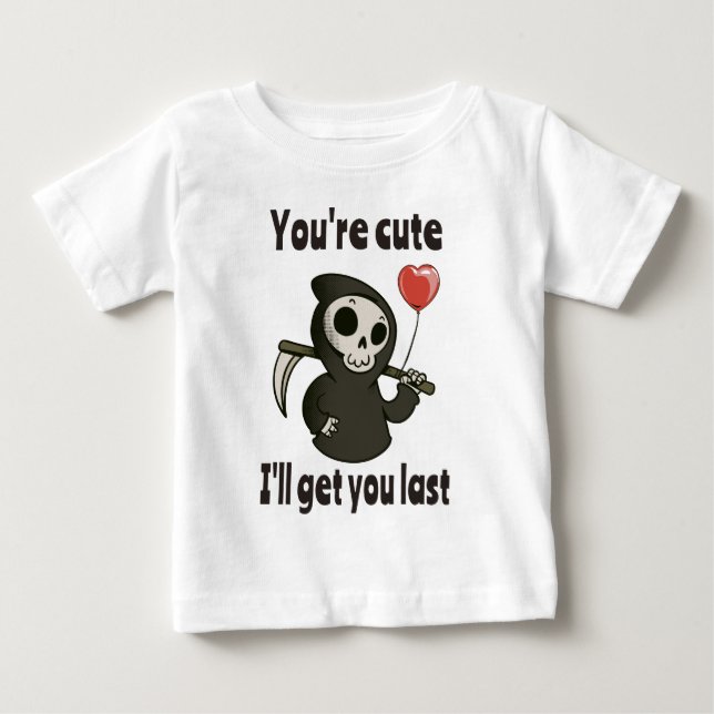 Niedlicher grimmiger Sensenmann mit romantischem H Baby T-shirt (Vorderseite)