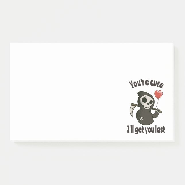 Niedlicher grimmiger Sensenmann mit romantischem H Post-it Klebezettel (Vorderseite)