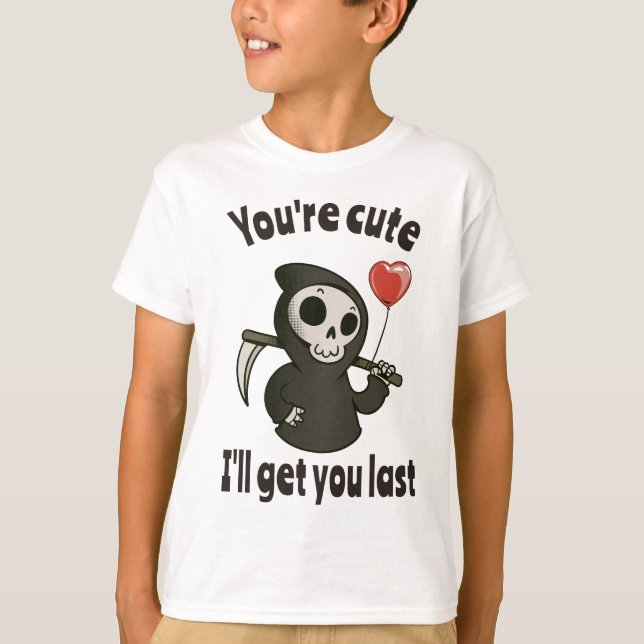 Niedlicher grimmiger Sensenmann mit romantischem H T-Shirt (Vorderseite)