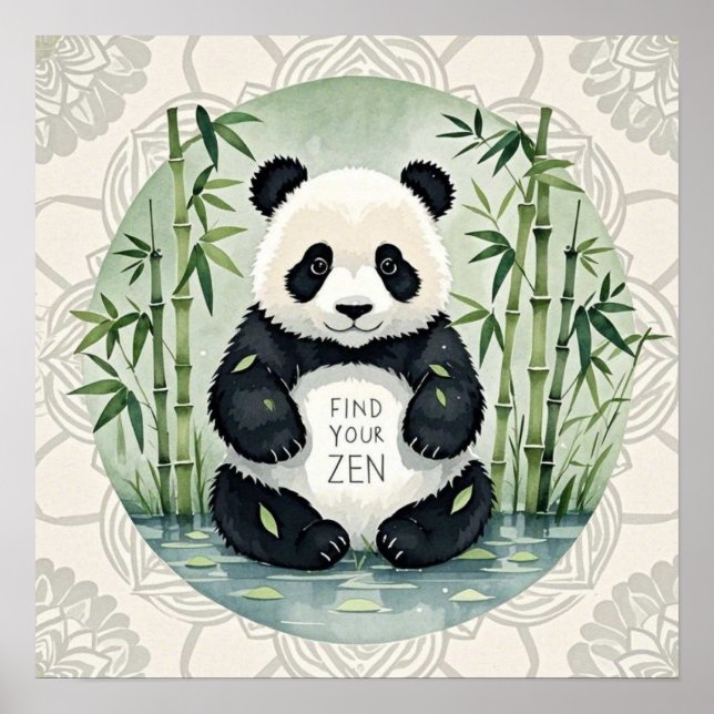 Niedlicher großer Chubby-Panda in einer Lotus-Pose Poster (Vorne)