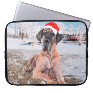 Niedlicher Großer Däne Hund sitzend im Schneehuhhu Laptopschutzhülle