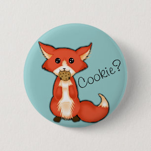 Niedlicher großer mit Augen Fox, der ein Plätzch Button