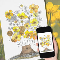 Niedlicher Groundhog Gelbe Blumen Frühling Hallo