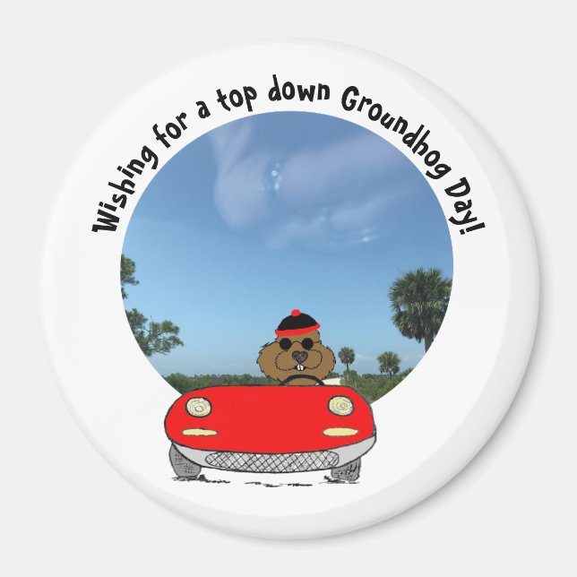 Niedlicher Groundhog in rotem Konvertible Magnet (Vorne)