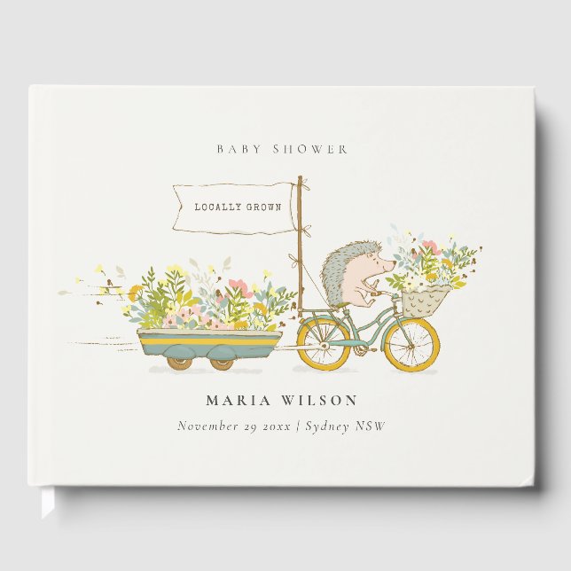 Niedlicher Grown Igel Flora Bike Babydusche Gästebuch (Vorderseite)