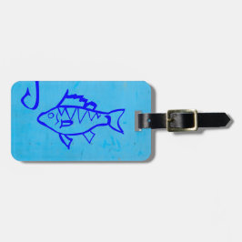 Niedlicher grunblauer Fisch und Angelhaken Gepäckanhänger