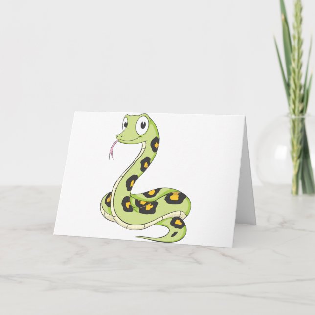 Niedlicher grüner Anaconda-Schlangen-Cartoon Karte (Vorderseite)