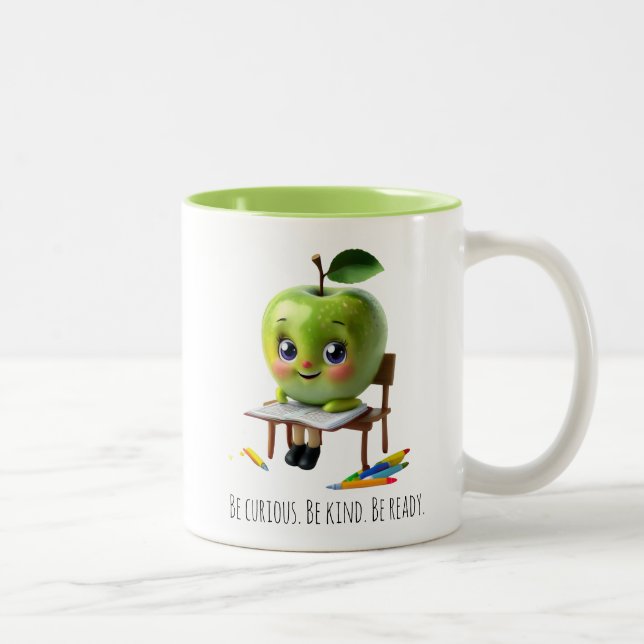 Niedlicher Grüner Apfelschüler - Seien Sie neugier Zweifarbige Tasse (Rechts)