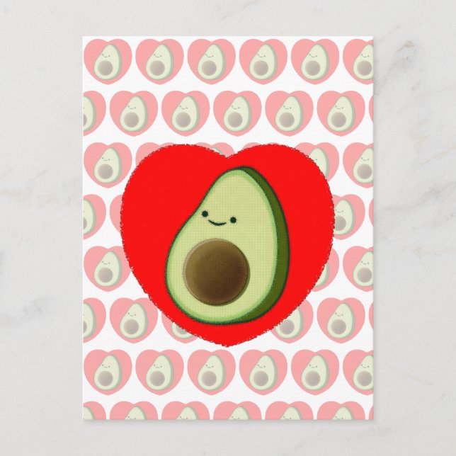 Niedlicher grüner Avocado-Cartoon in Rotem Herzen Postkarte (Vorderseite)