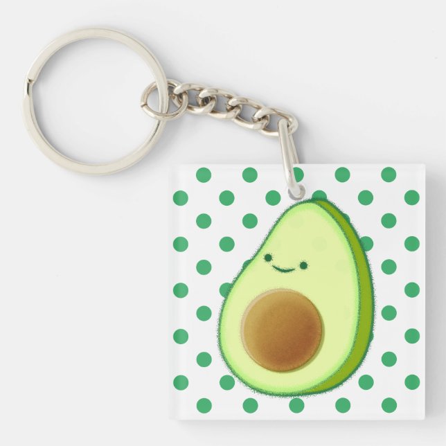 Niedlicher grüner Avocado, der grüne Polka-Punkte  Schlüsselanhänger (Vorderseite)