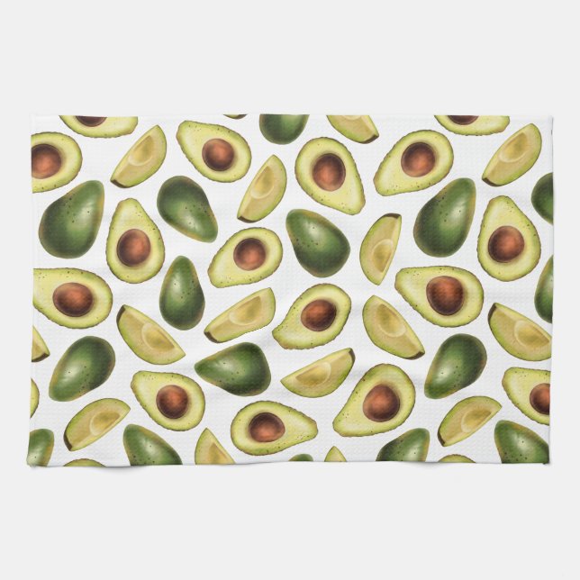Niedlicher grüner Avocado und Avocado-Scheiben Geschirrtuch (Horizontal)