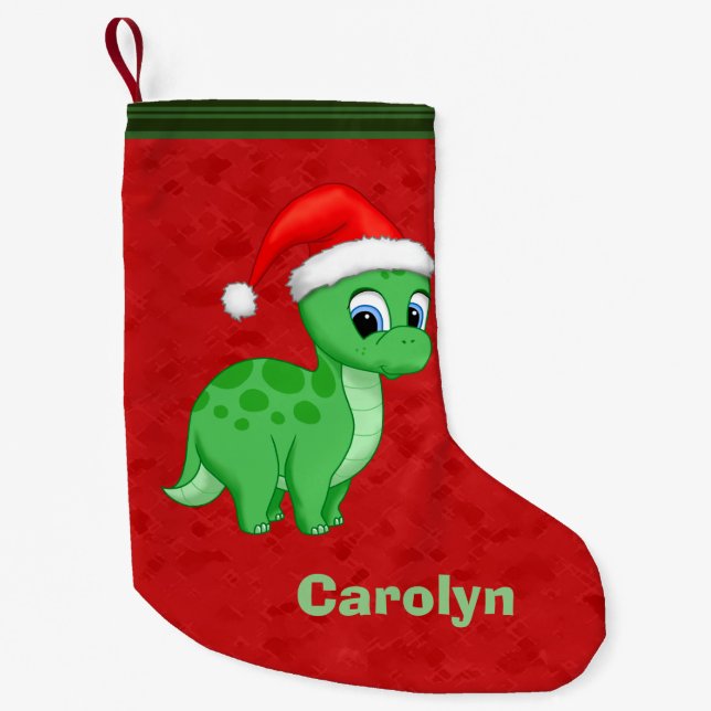 Niedlicher grüner Baby-Dinosaurier mit Kleiner Weihnachtsstrumpf (Vorderseite)