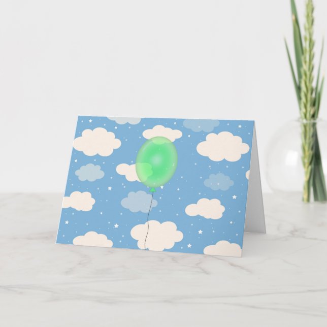 Niedlicher Grüner Ballon und ein fröhlicher Himmel Karte (Vorderseite)