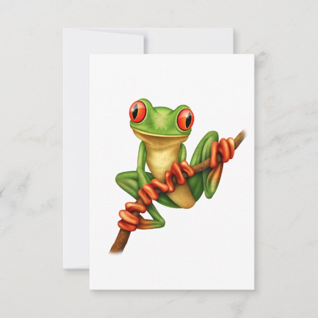 Niedlicher Grüner Baum-Frosch an einer Zweigstelle (Vorderseite)