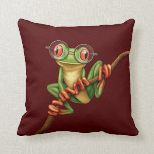 Niedlicher grüner Baum-Frosch mit Augen-Gläsern Kissen