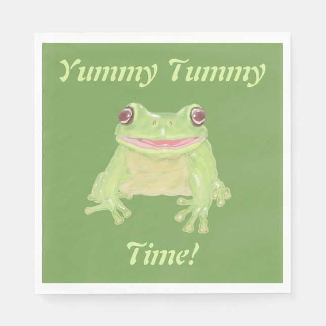 Niedlicher Grüner Baumfrosch - Yummy Tummy Time! P Serviette (Vorderseite)