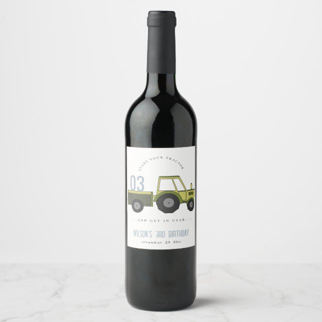 Niedlicher grüner blauer Feldzug Kinder jeden Gebu Weinetikett (Vorderseite)