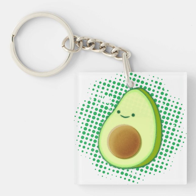 Niedlicher grüner Cartoon Avocado auf einem beängs Schlüsselanhänger (Vorderseite)