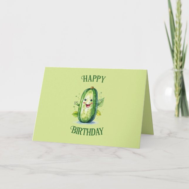 Niedlicher Grüner Cartoon Pickle Geburtstag Karte (Vorderseite)