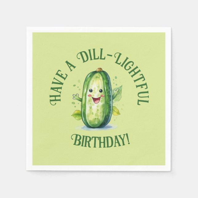 Niedlicher Grüner Cartoon Pickle Geburtstag Serviette (Vorderseite)