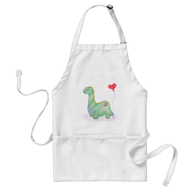 Niedlicher grüner Dinosaurier mit I Liebe You Hear Schürze (Vorne)