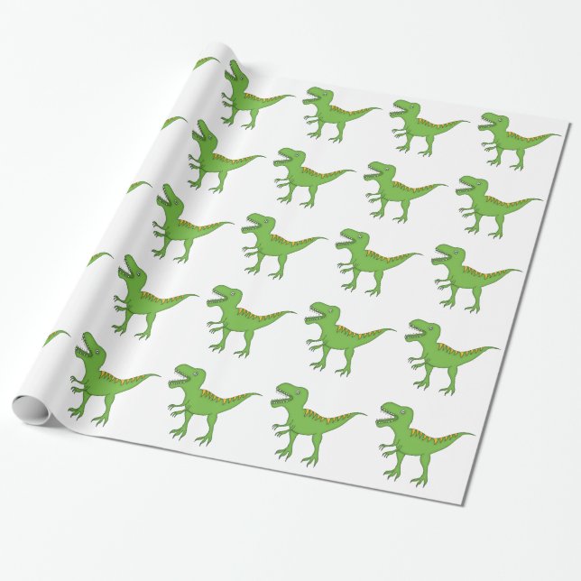 Niedlicher grüner Dinosaurier-t-Rex Geschenkpapier (Ungerollt)
