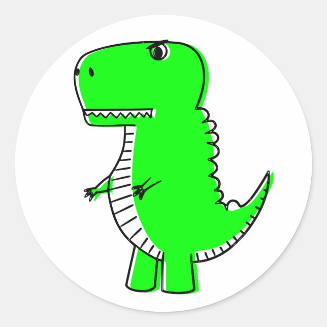 Niedlicher grüner Dinosaurier Zeichnend Runder Aufkleber (Vorderseite)
