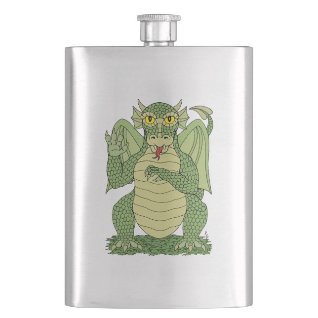 Niedlicher Grüner Drache Flachmann (Vorderseite)