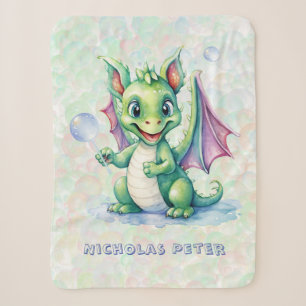 Niedlicher Grüner Drache mit Blasen Junge Geschenk Sherpadecke