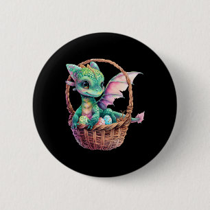 Niedlicher Grüner Drache Ostereier Jagd Eier Korb Button
