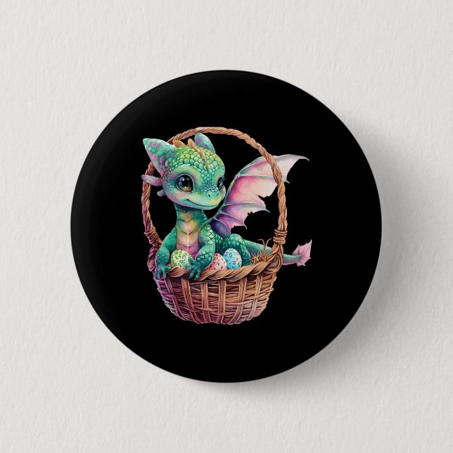 Niedlicher Grüner Drache Ostereier Jagd Eier Korb  Button (Vorderseite)