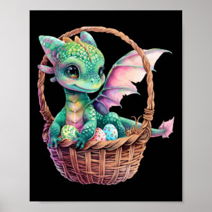 Niedlicher Grüner Drache Ostereier Jagd Eier Korb Poster