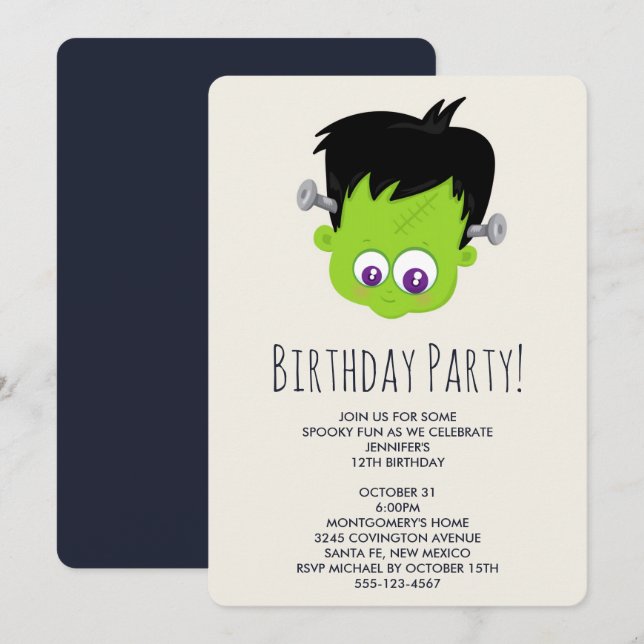 Niedlicher Grüner Frankenstein Monster Geburtstag Einladung (Vorne/Hinten)