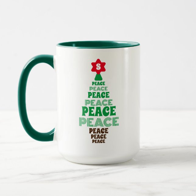 Niedlicher grüner Friedensbaum-Initial in Red Star Tasse (Links)