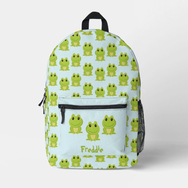 Niedlicher grüner Frosch auf blau Bedruckter Rucksack (Vorderseite)