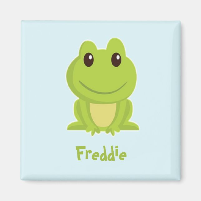 Niedlicher grüner Frosch auf blau Magnet (Vorne)