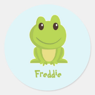 Niedlicher grüner Frosch auf blau Runder Aufkleber