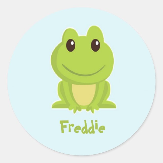 Niedlicher grüner Frosch auf blau Runder Aufkleber (Vorderseite)